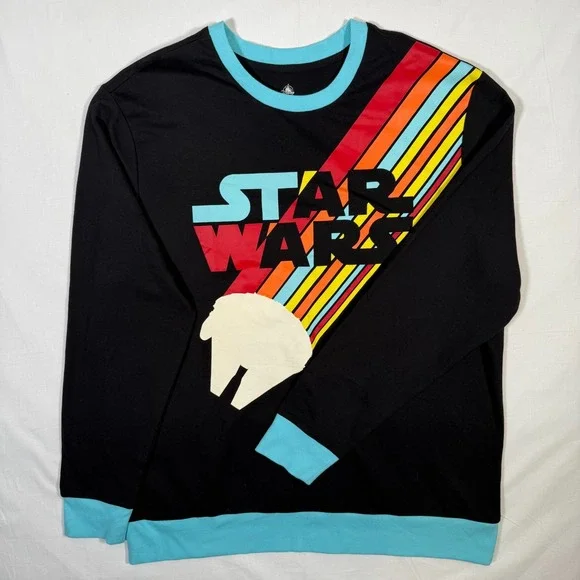 VTG Disney Star Wars XL Pullover Women/Men Colorful Sweatshirt Black Striped - Picture 1 of 4